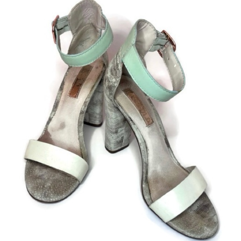 Rosegold Mint and White Block Heel Sandals - Size 6.5